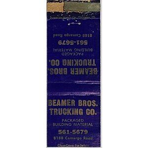 Vintage Matchbook Cover Beamer Bros Trucking Cincinnati OH